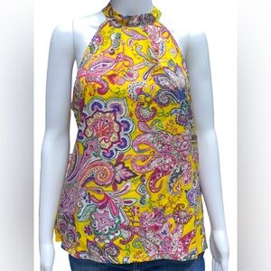 Bright Yellow Paisley Halter Neck Women's Top